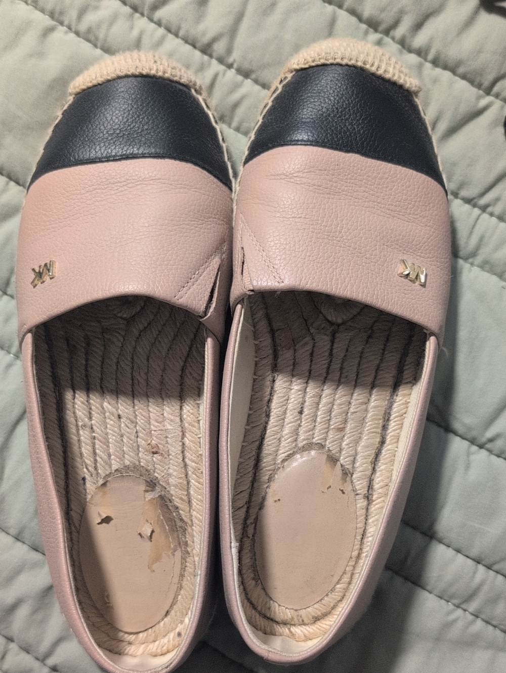 Michael Kors Beige and Black Leather Espadrille Slip-Ons 6.5